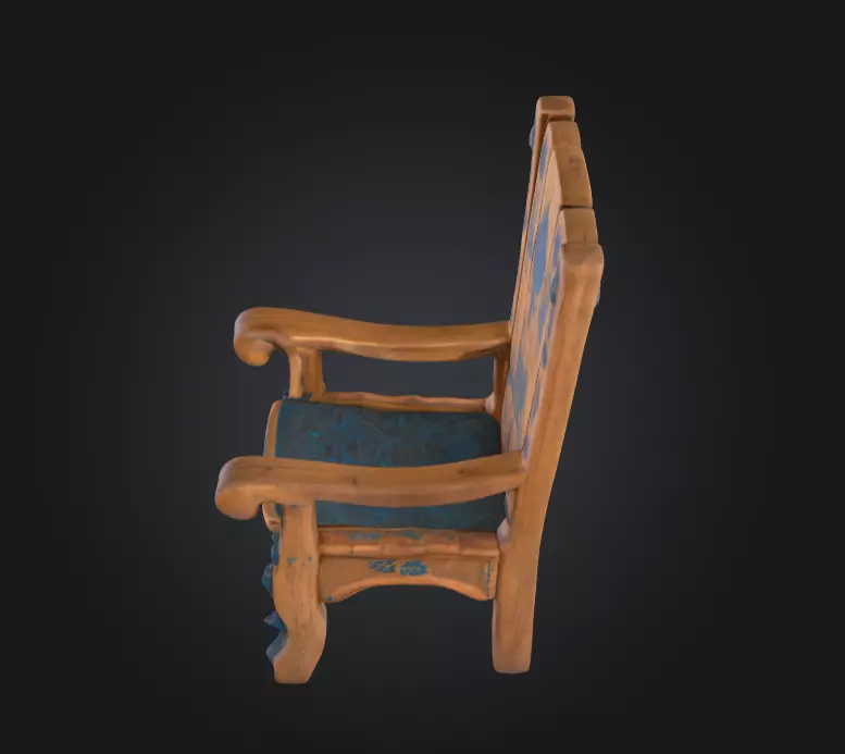 Medieval Wooden Chair Low-poly 3D model_9