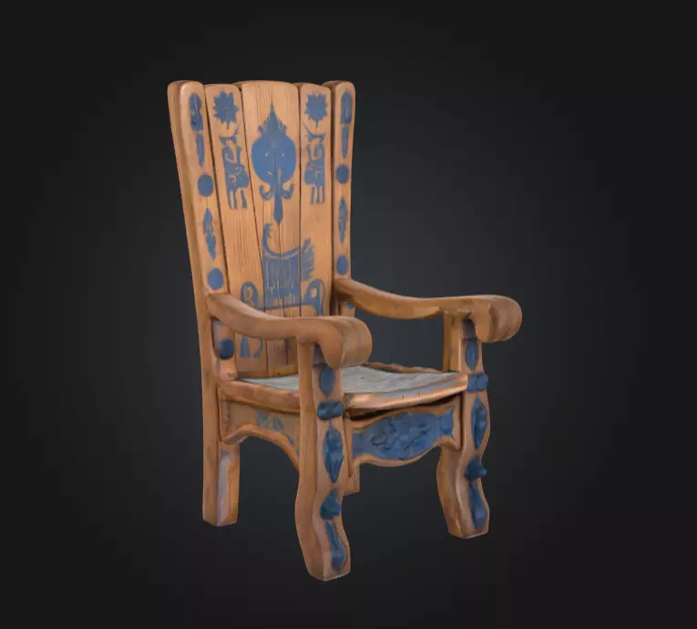 Medieval Wooden Chair Low-poly 3D model_5