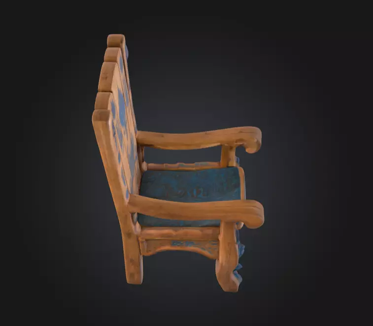 Medieval Wooden Chair Low-poly 3D model_12