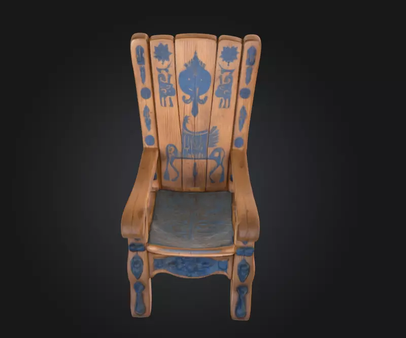 Medieval Wooden Chair Low-poly 3D model_4