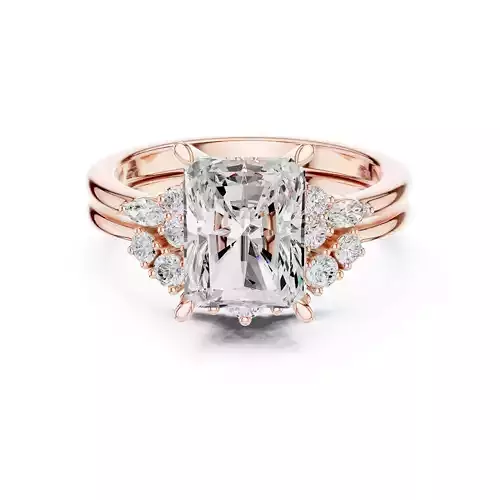 9x7mm Radiant Cut Diamond Curved Wedding Ring Set 3DM STL Video