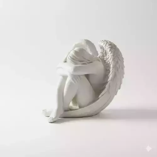 Pensive Angel Marble Sculpture Contemplative Pose