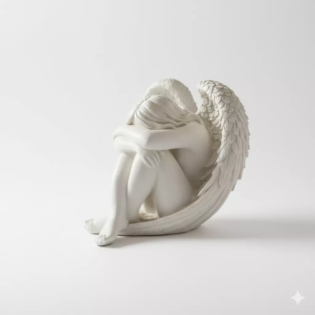 Pensive Angel Marble Sculpture Contemplative Pose Low-poly 3D model