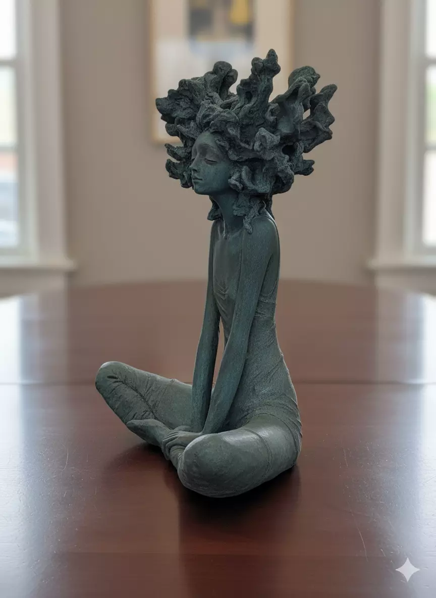 Enchanted Muse Bronze Sculpture Ethereal Hair Low-poly 3D model_1