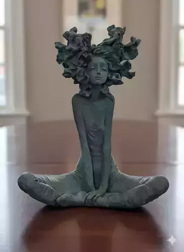 Enchanted Muse Bronze Sculpture Ethereal Hair Low-poly 3D model Enchanted Muse Bronze Sculpture Ethereal Hair Low-poly 3D model