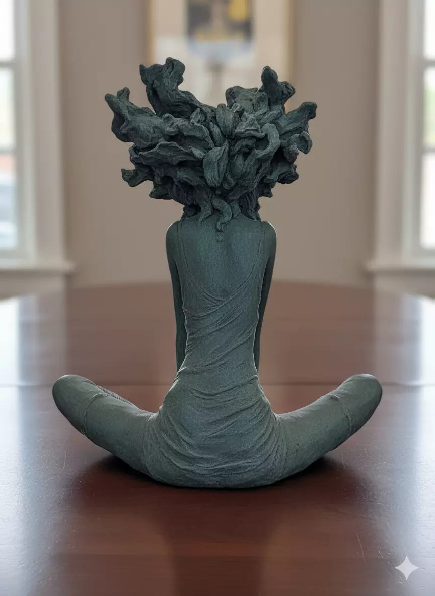 Enchanted Muse Bronze Sculpture Ethereal Hair Low-poly 3D model_2