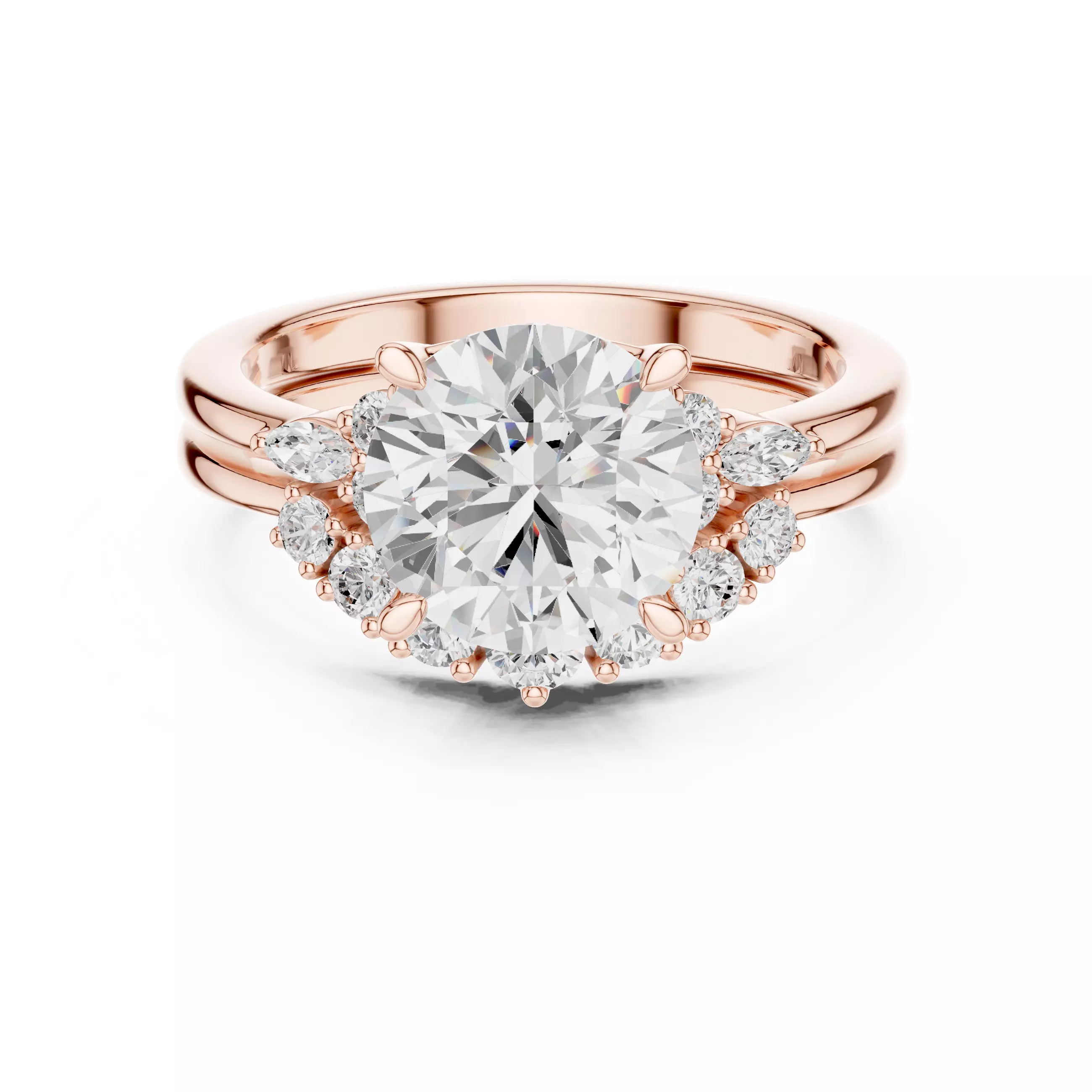 Round Cut Diamond Bridal Wedding Ring Set 3DM STL Video 3D print model