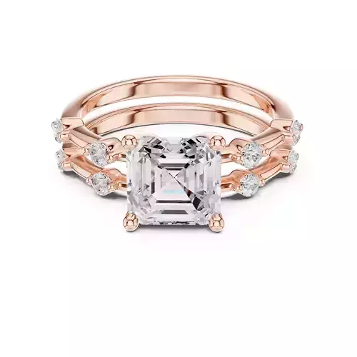 Asscher Cut Diamond Engagement Wedding Ring Set 3DM STL Video