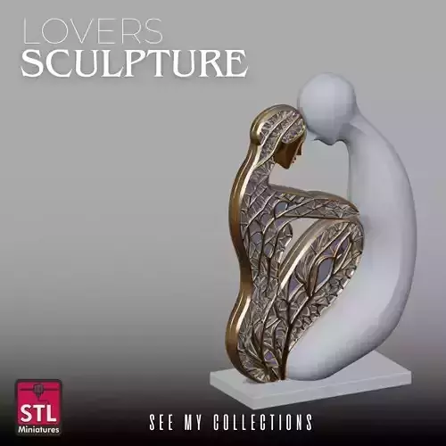 Modern Lovers Sculpture STL Stylized Embrace Design