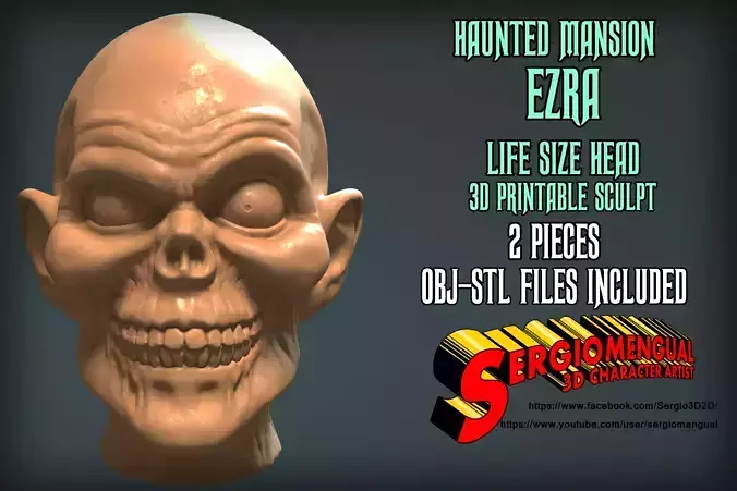Disney Haunted Mansion Ezra Life Size Head 3D Printable Sculpt 3D print model