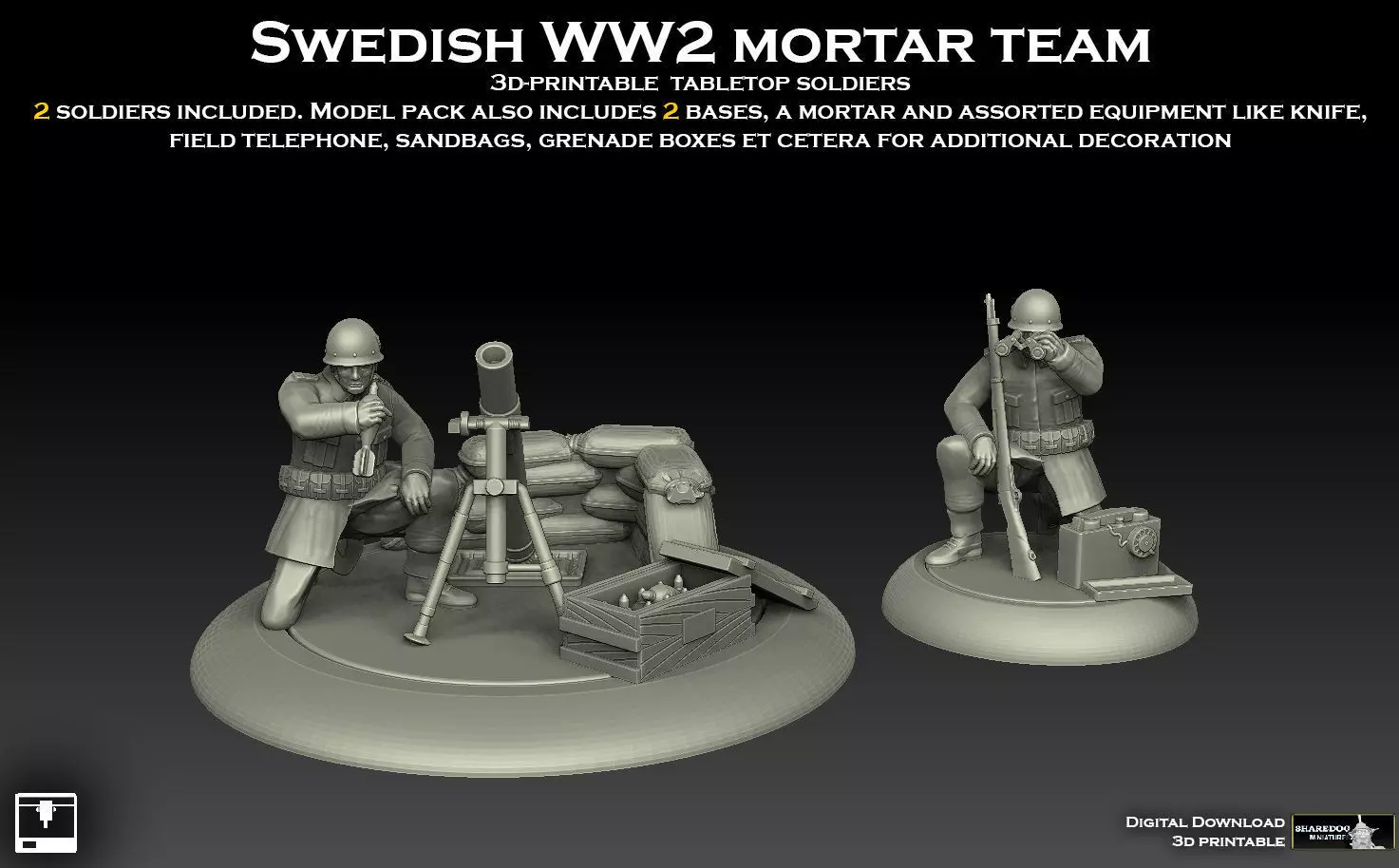 Swedish WW2 Army Mortar Team 3D print model