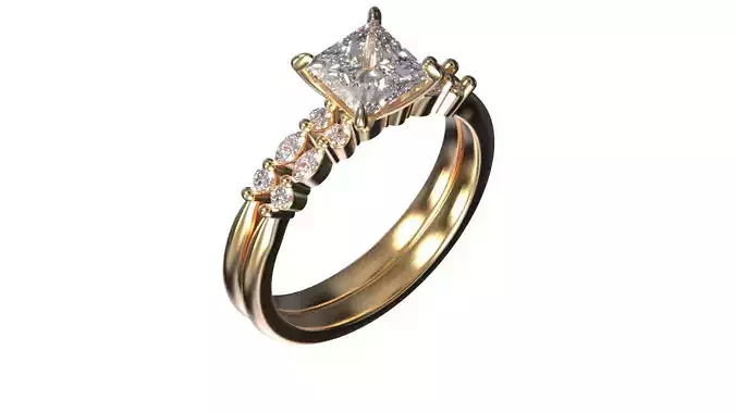 Princess Cut Diamond Split Shank Ring in 14K Yellow Gold