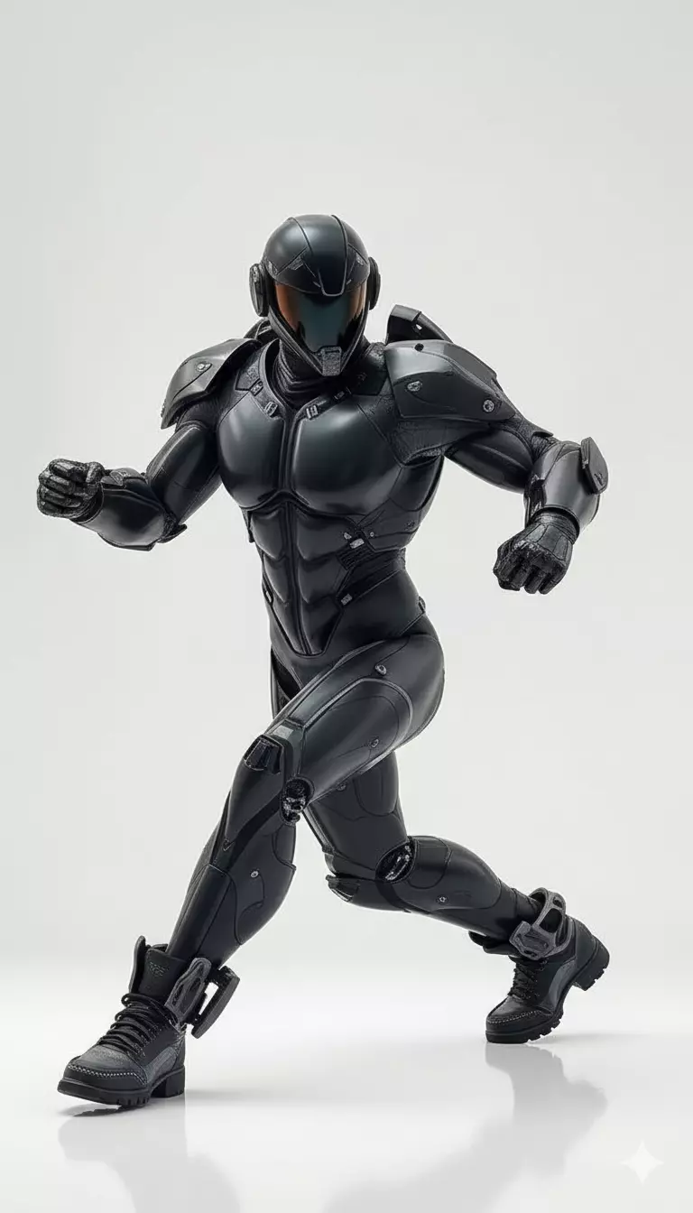 Futuristic Black Tactical Exosuit Modular Armor and Helmet Low-poly 3D model_3