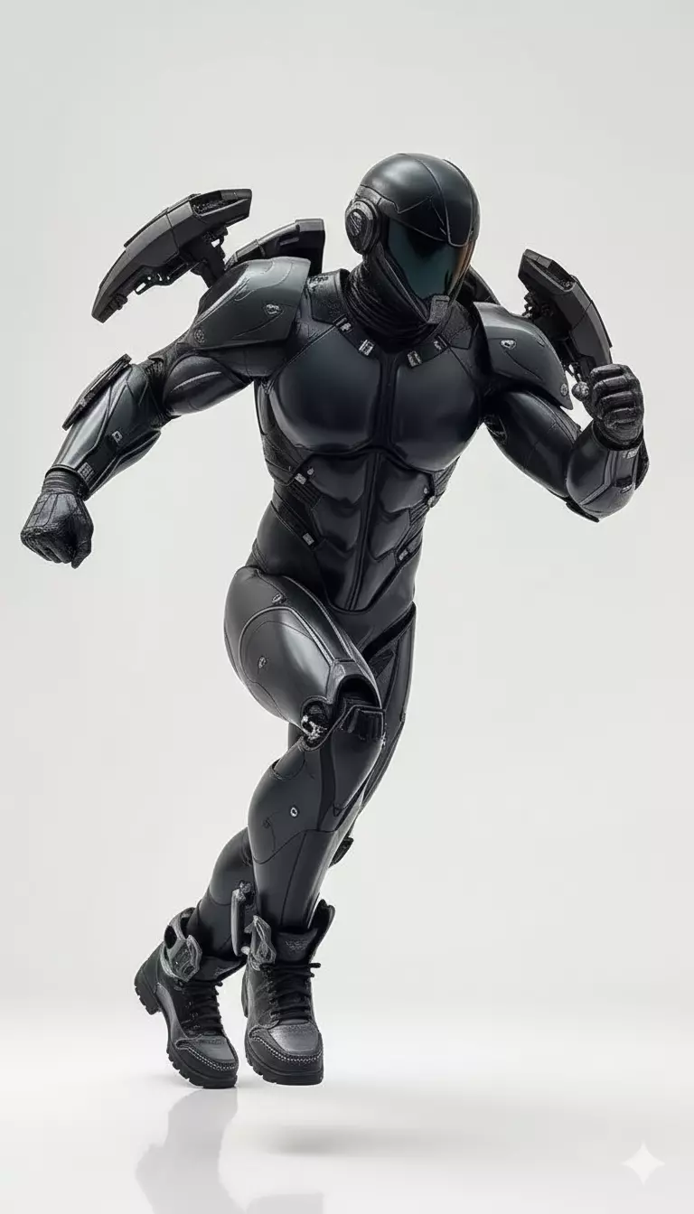 Futuristic Black Tactical Exosuit Modular Armor and Helmet Low-poly 3D model_2