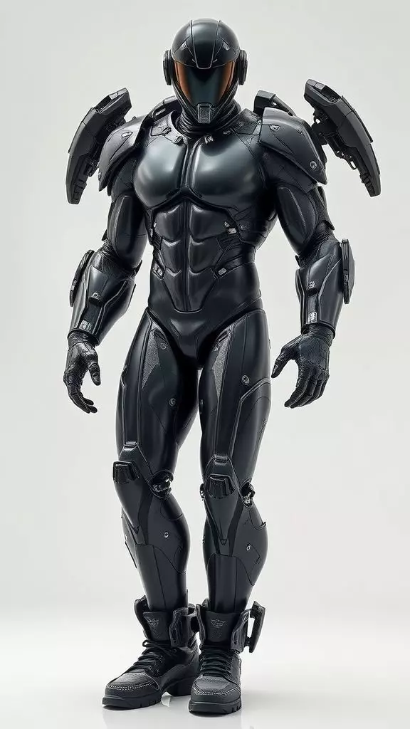 Futuristic Black Tactical Exosuit Modular Armor and Helmet Low-poly 3D model_0