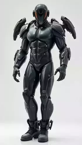 Futuristic Black Tactical Exosuit Modular Armor and Helmet