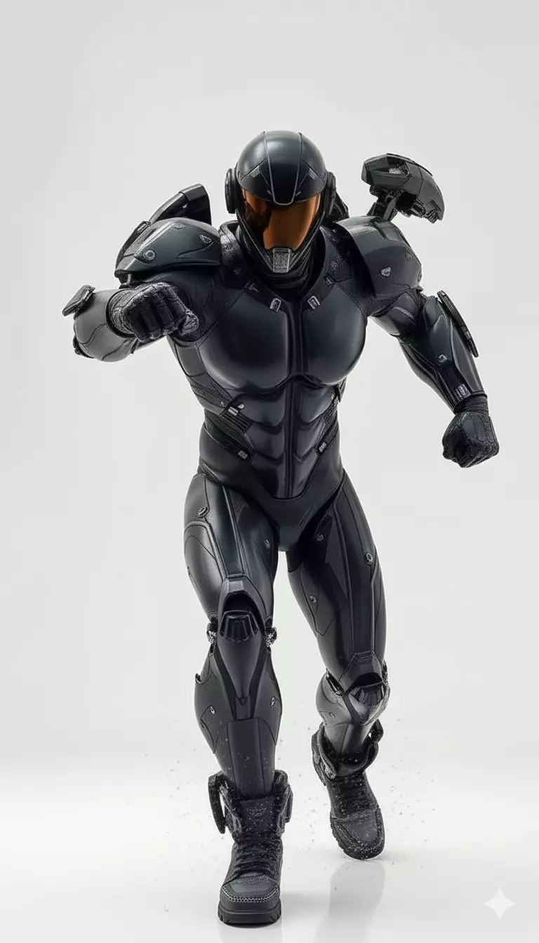 Futuristic Black Tactical Exosuit Modular Armor and Helmet Low-poly 3D model_1