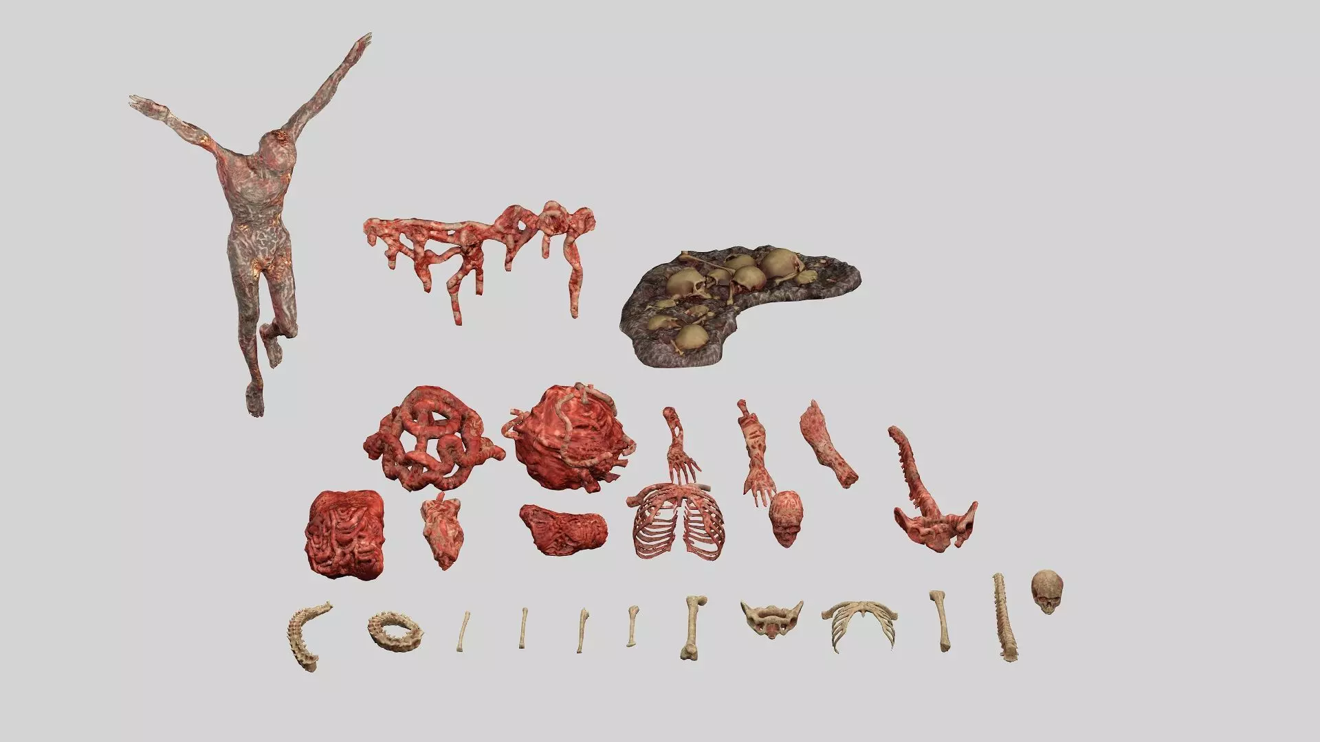 Horror Assets Human Corpses Body Collection X3 Pack 3D Model Low-poly 3D model_1