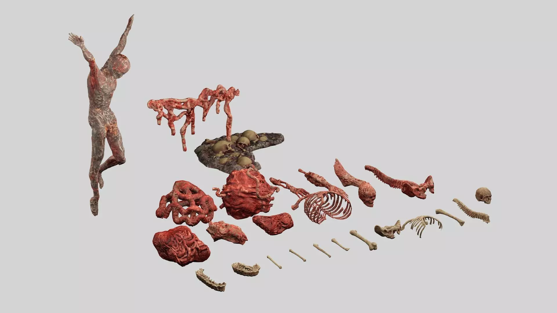 Horror Assets Human Corpses Body Collection X3 Pack 3D Model Low-poly 3D model_0