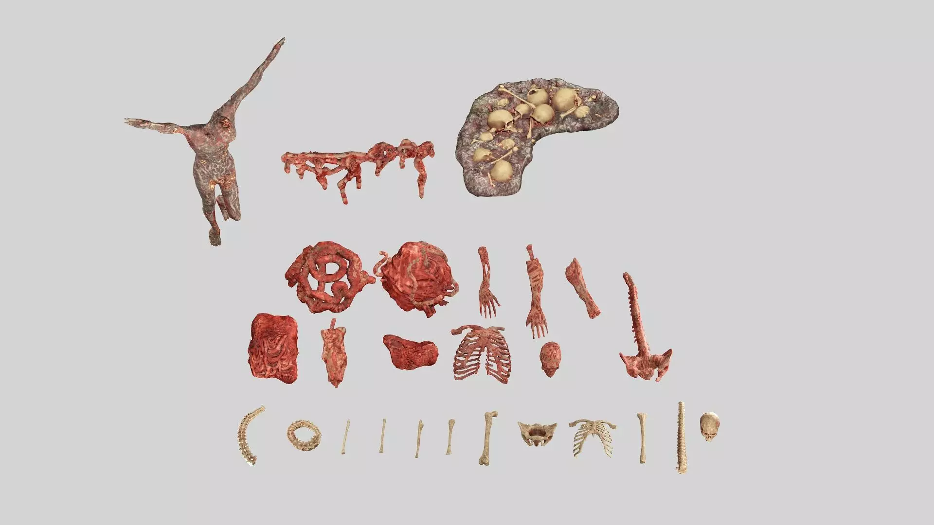 Horror Assets Human Corpses Body Collection X3 Pack 3D Model Low-poly 3D model_3