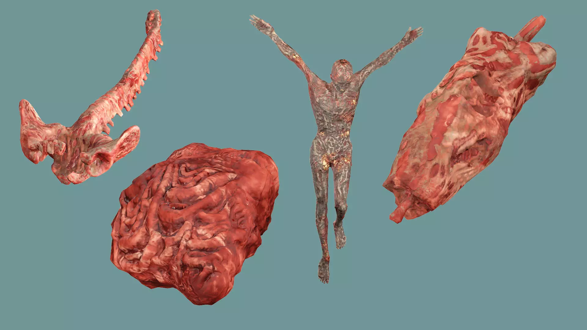 Horror Assets Human Corpses Body Collection X3 Pack 3D Model Low-poly 3D model_14