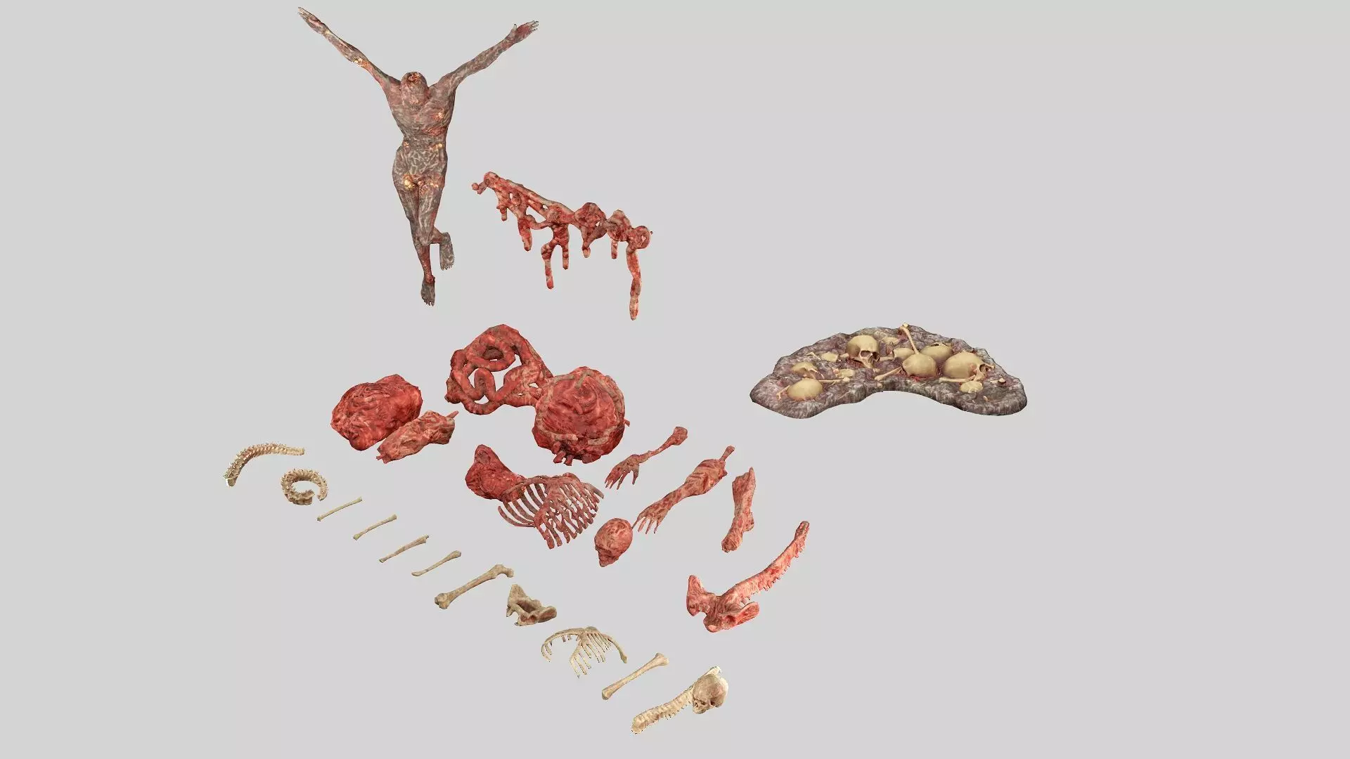 Horror Assets Human Corpses Body Collection X3 Pack 3D Model Low-poly 3D model_4