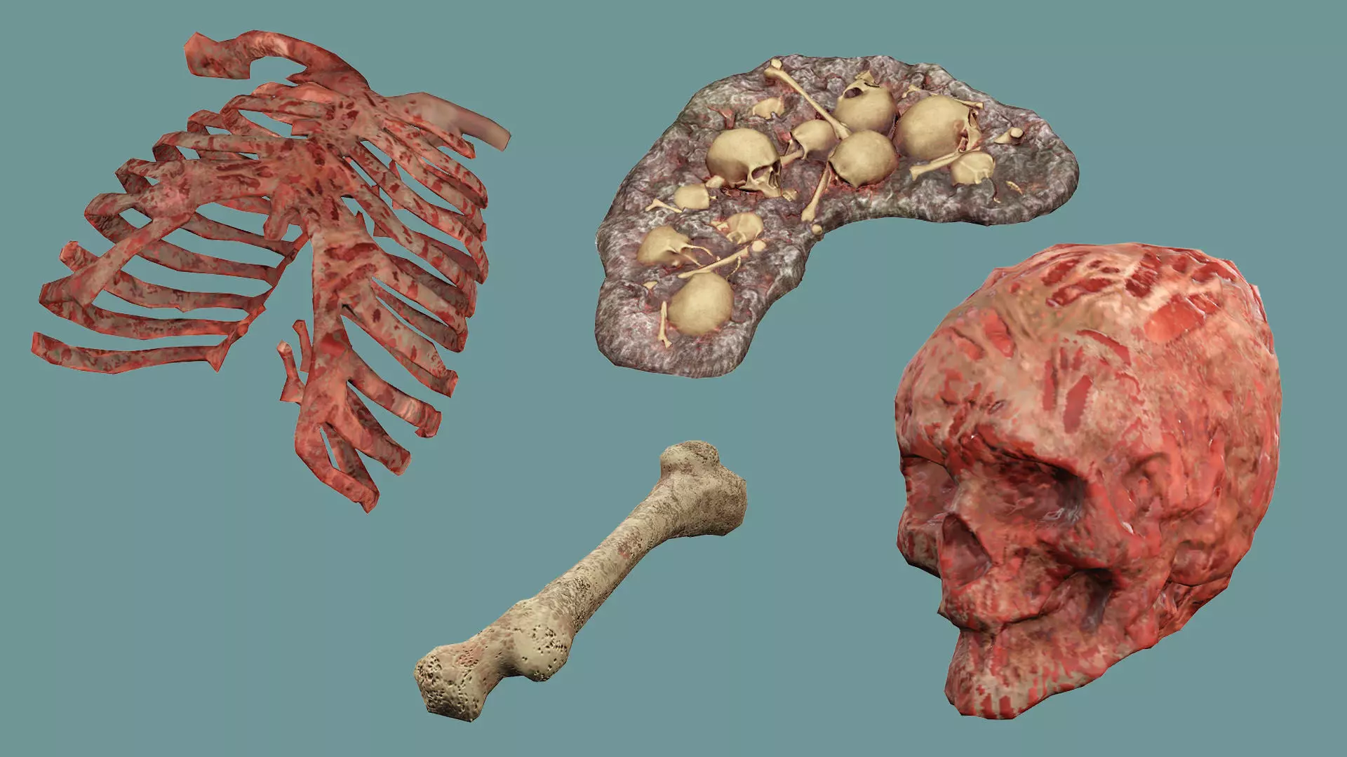 Horror Assets Human Corpses Body Collection X3 Pack 3D Model Low-poly 3D model_13