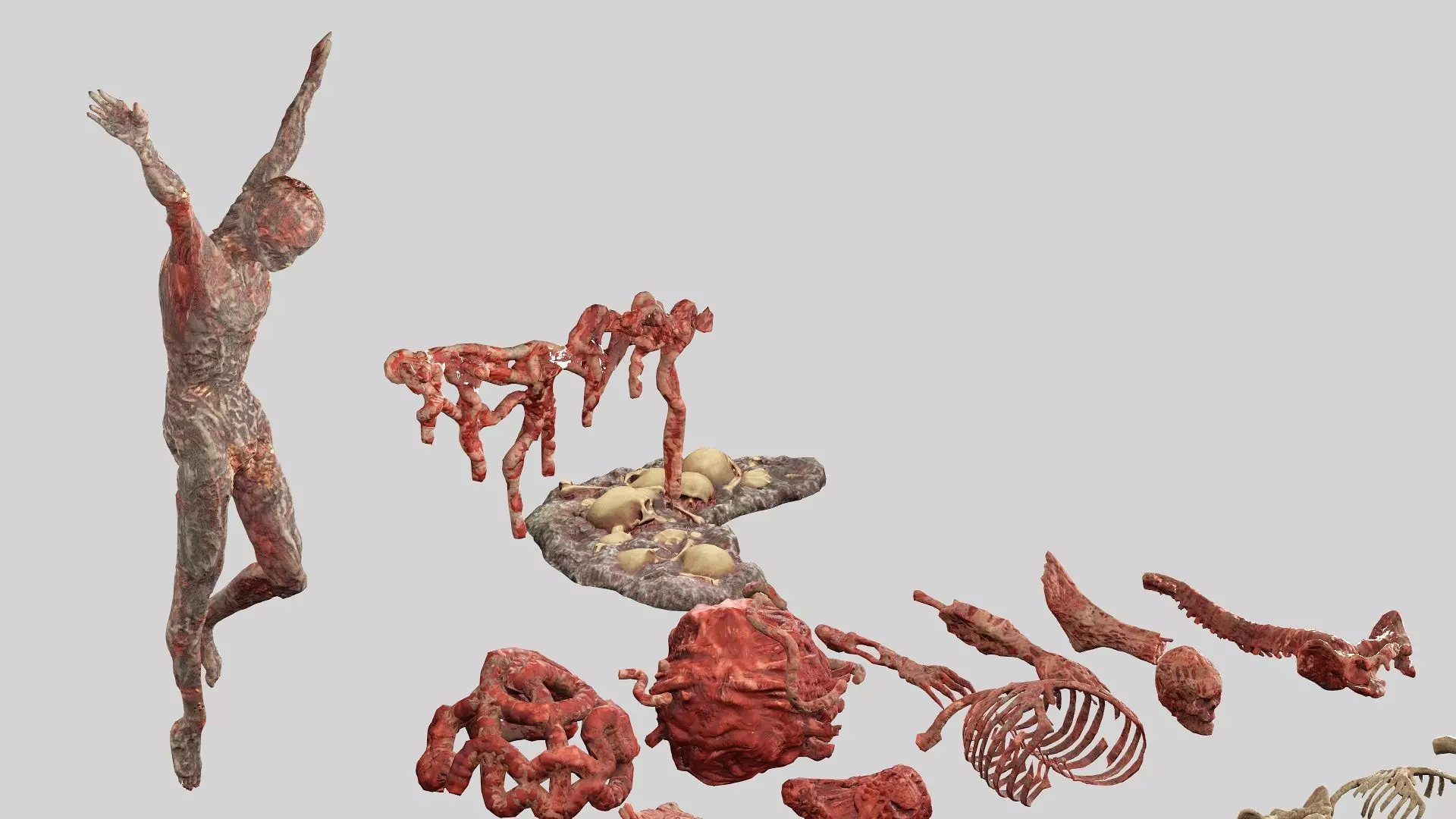 Horror Assets Human Corpses Body Collection X3 Pack 3D Model Low-poly 3D model_6