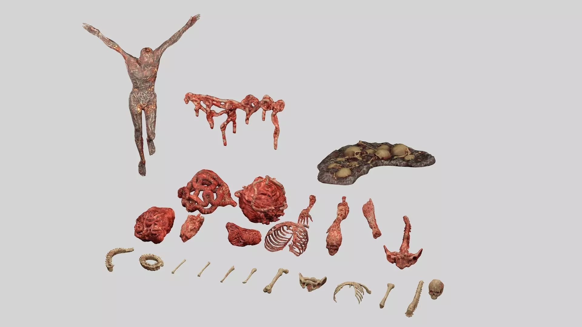 Horror Assets Human Corpses Body Collection X3 Pack 3D Model Low-poly 3D model_2