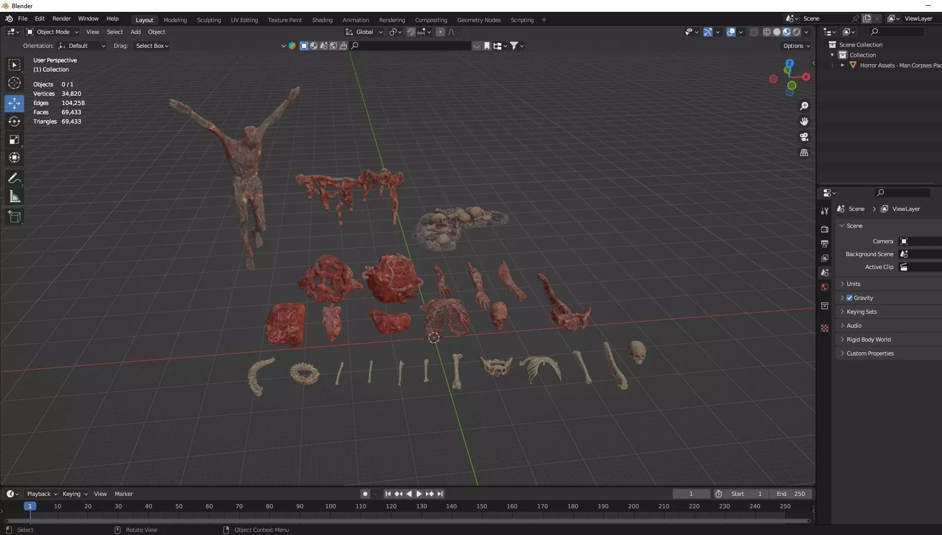 Horror Assets Human Corpses Body Collection X3 Pack 3D Model Low-poly 3D model_15