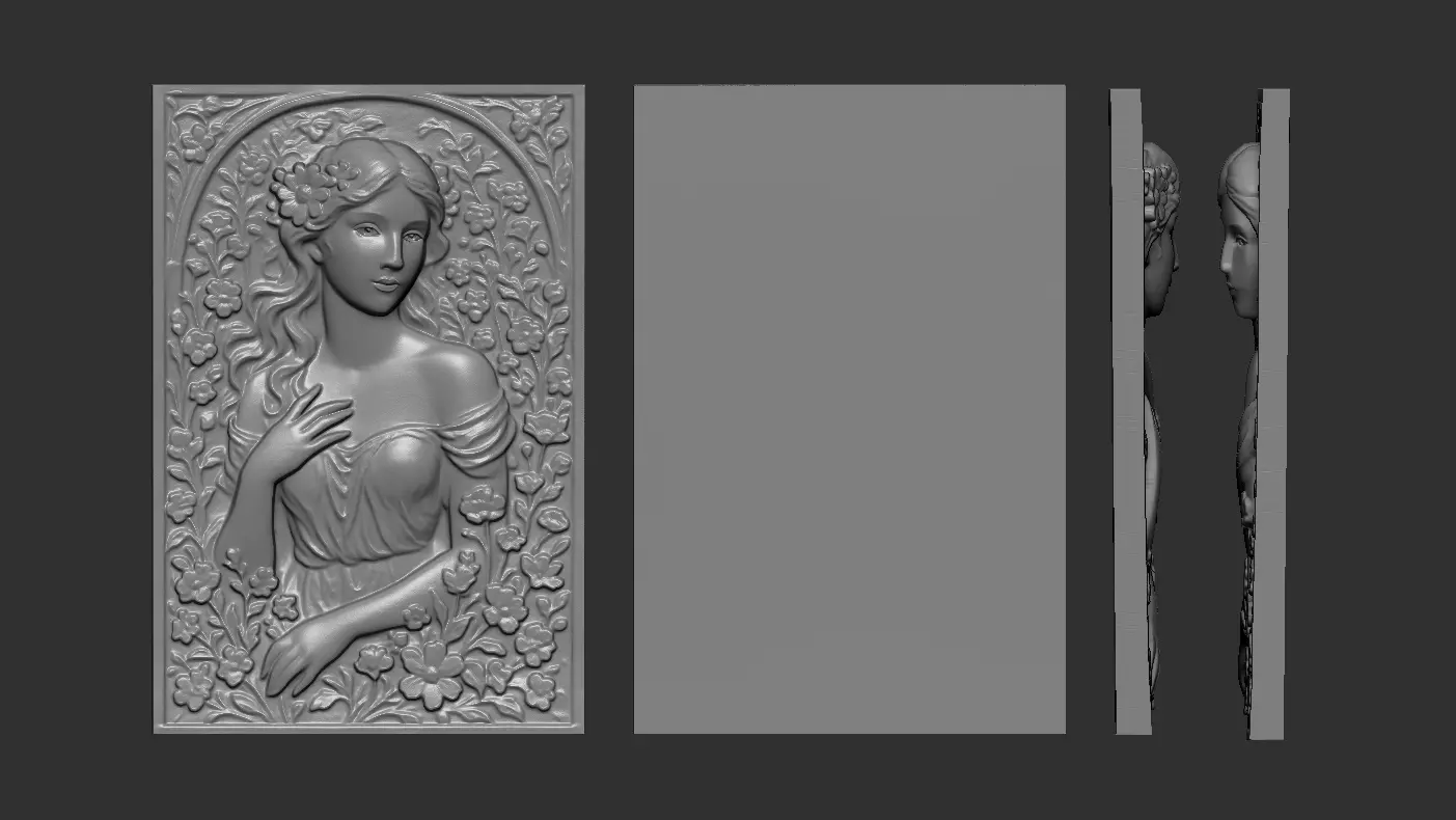 Art Nouveau Woman Bas-Relief 03 3D print model_1