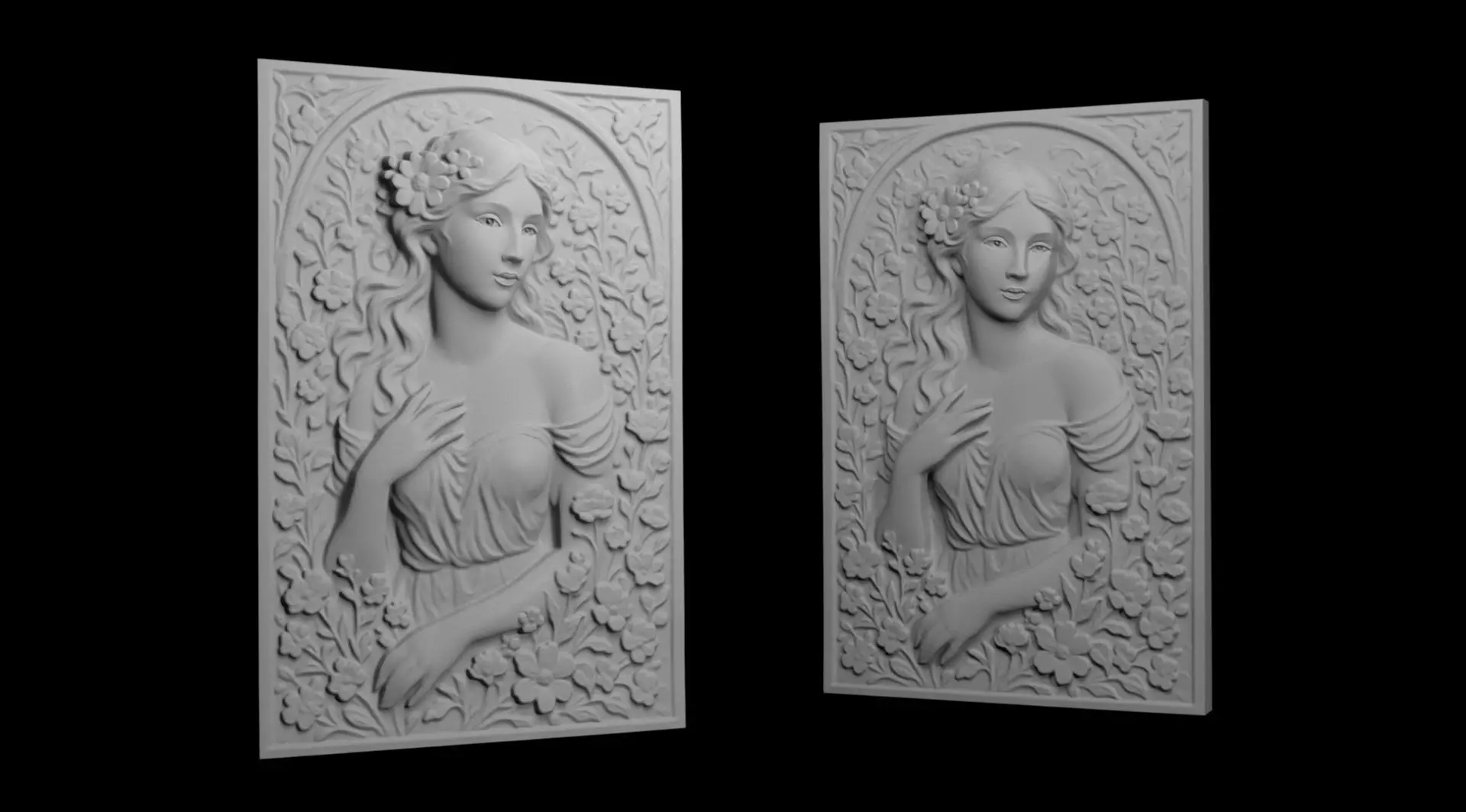 Art Nouveau Woman Bas-Relief 03 3D print model_3
