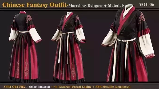 Chinese Fantasy Outfit-MD-Clo3d-Smart Material-Textures-OBJ-FBX