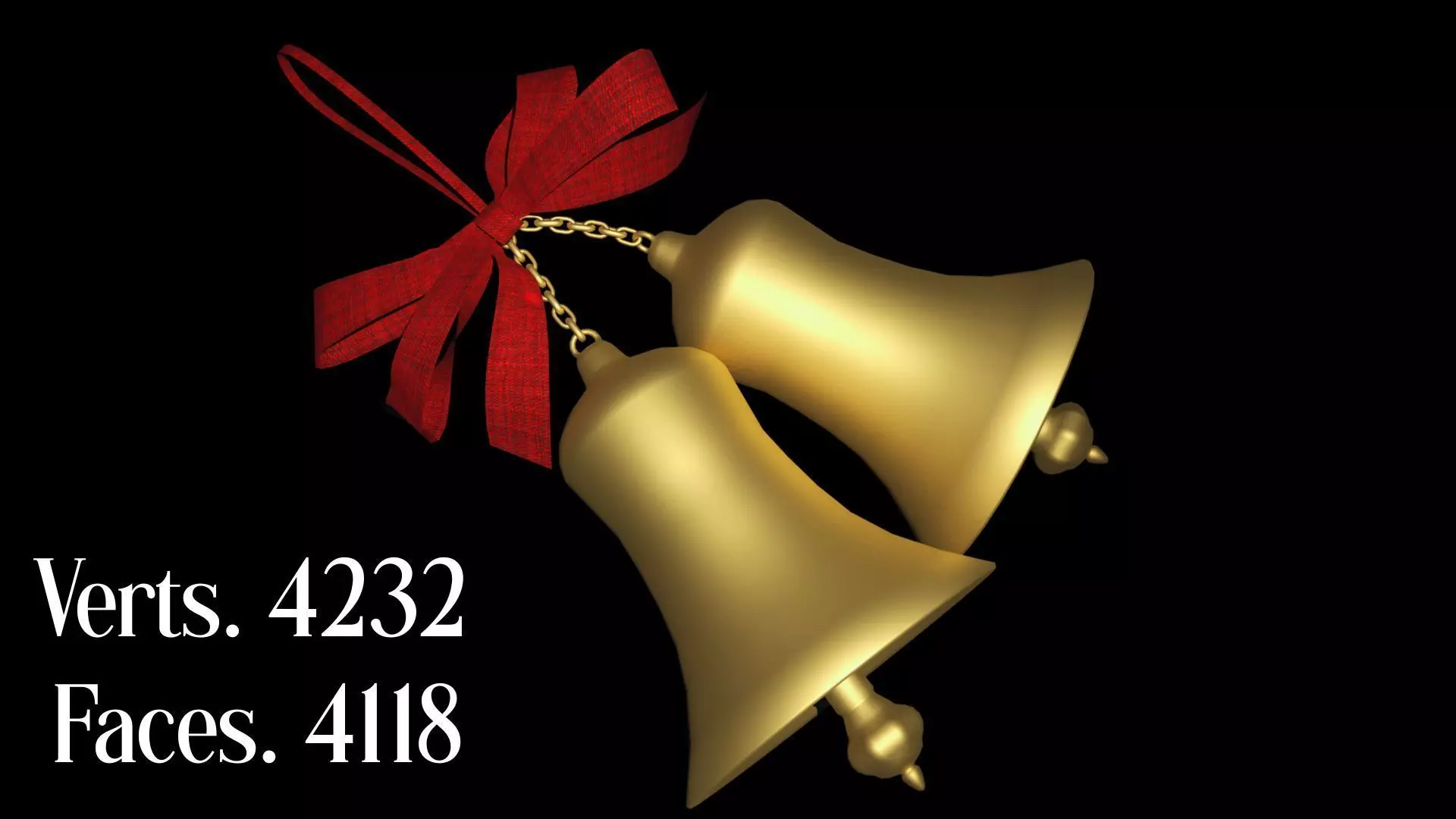 3D Christmas Bells Model Golden with Red Ribbon Low-poly 3D model_0