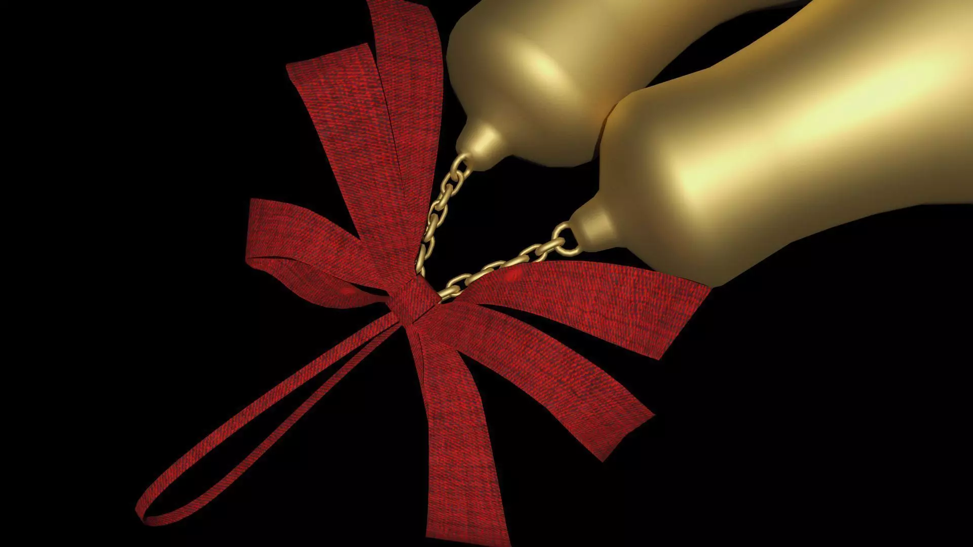3D Christmas Bells Model Golden with Red Ribbon Low-poly 3D model_1