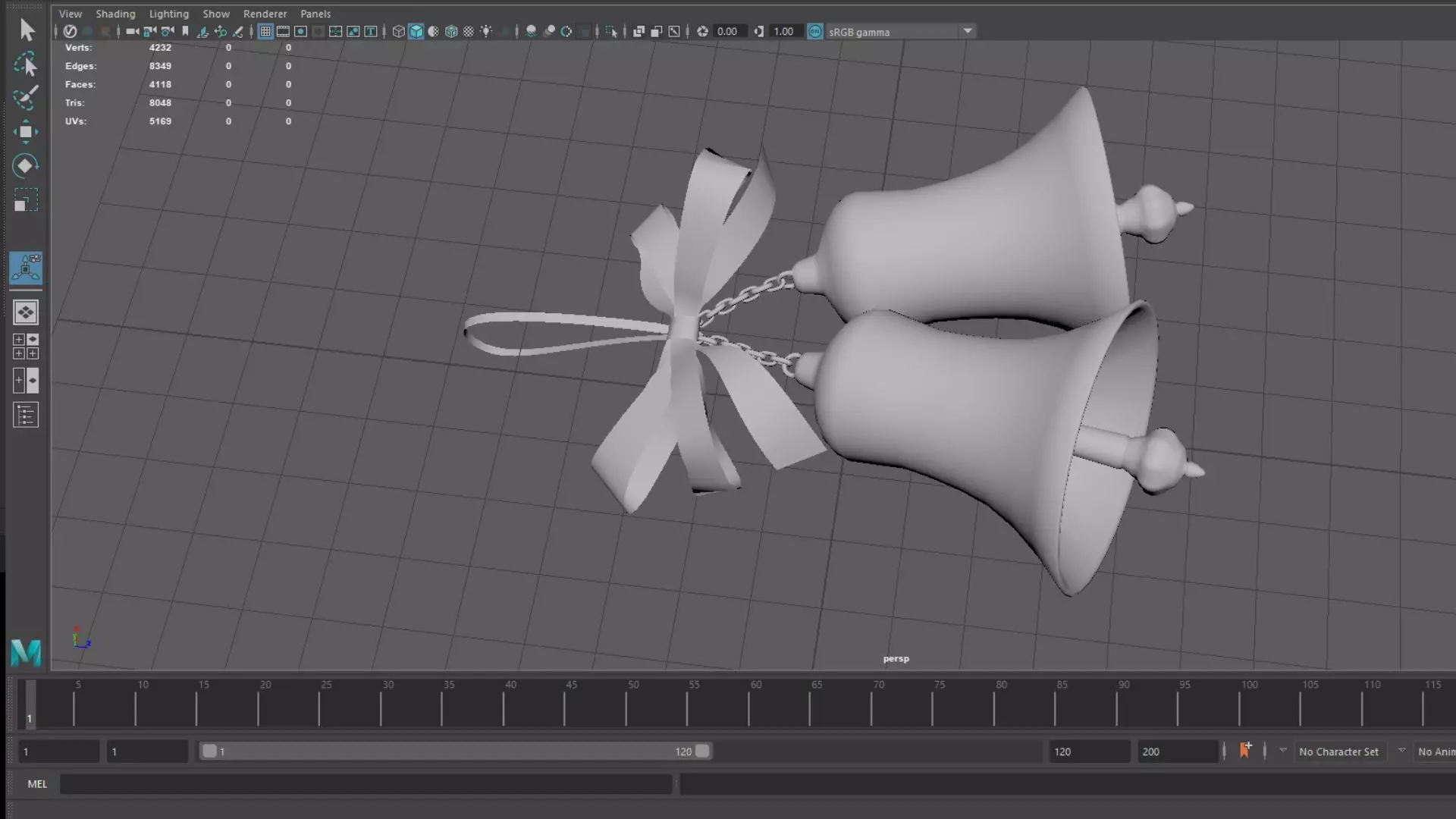 3D Christmas Bells Model Golden with Red Ribbon Low-poly 3D model_6