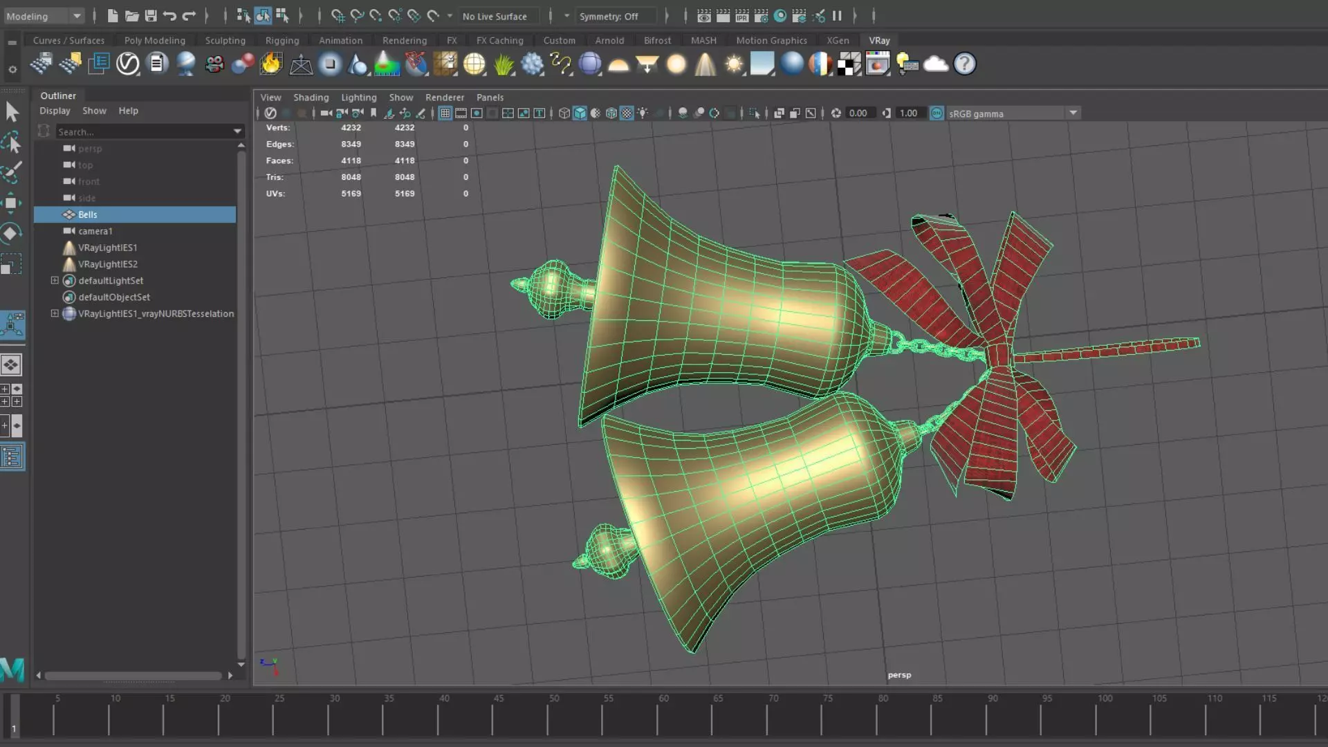 3D Christmas Bells Model Golden with Red Ribbon Low-poly 3D model_4