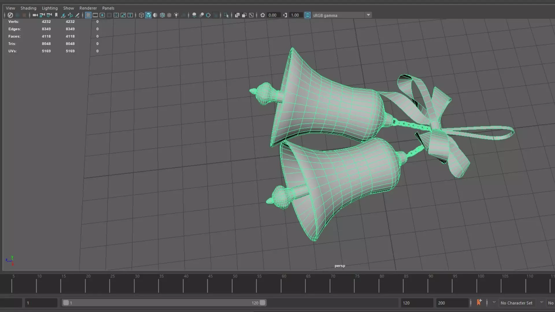 3D Christmas Bells Model Golden with Red Ribbon Low-poly 3D model_5