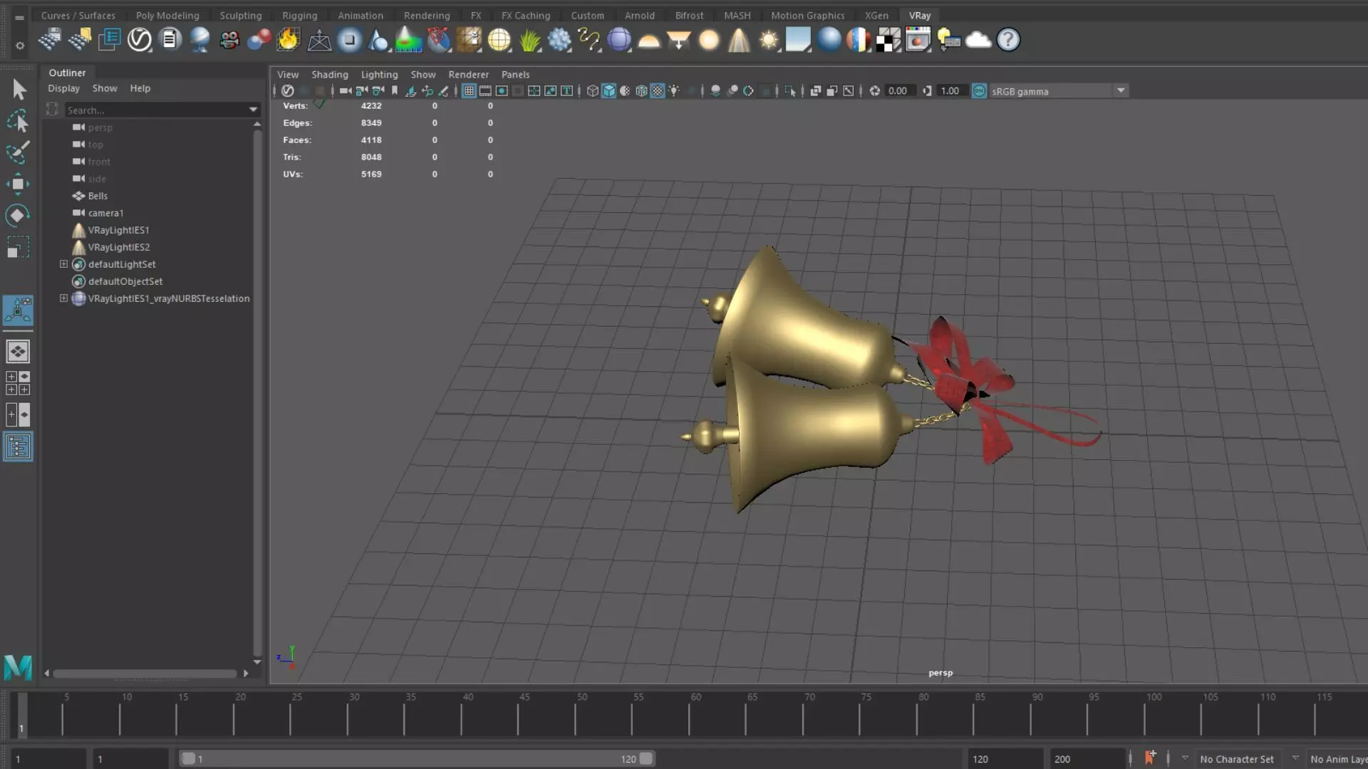 3D Christmas Bells Model Golden with Red Ribbon Low-poly 3D model_3