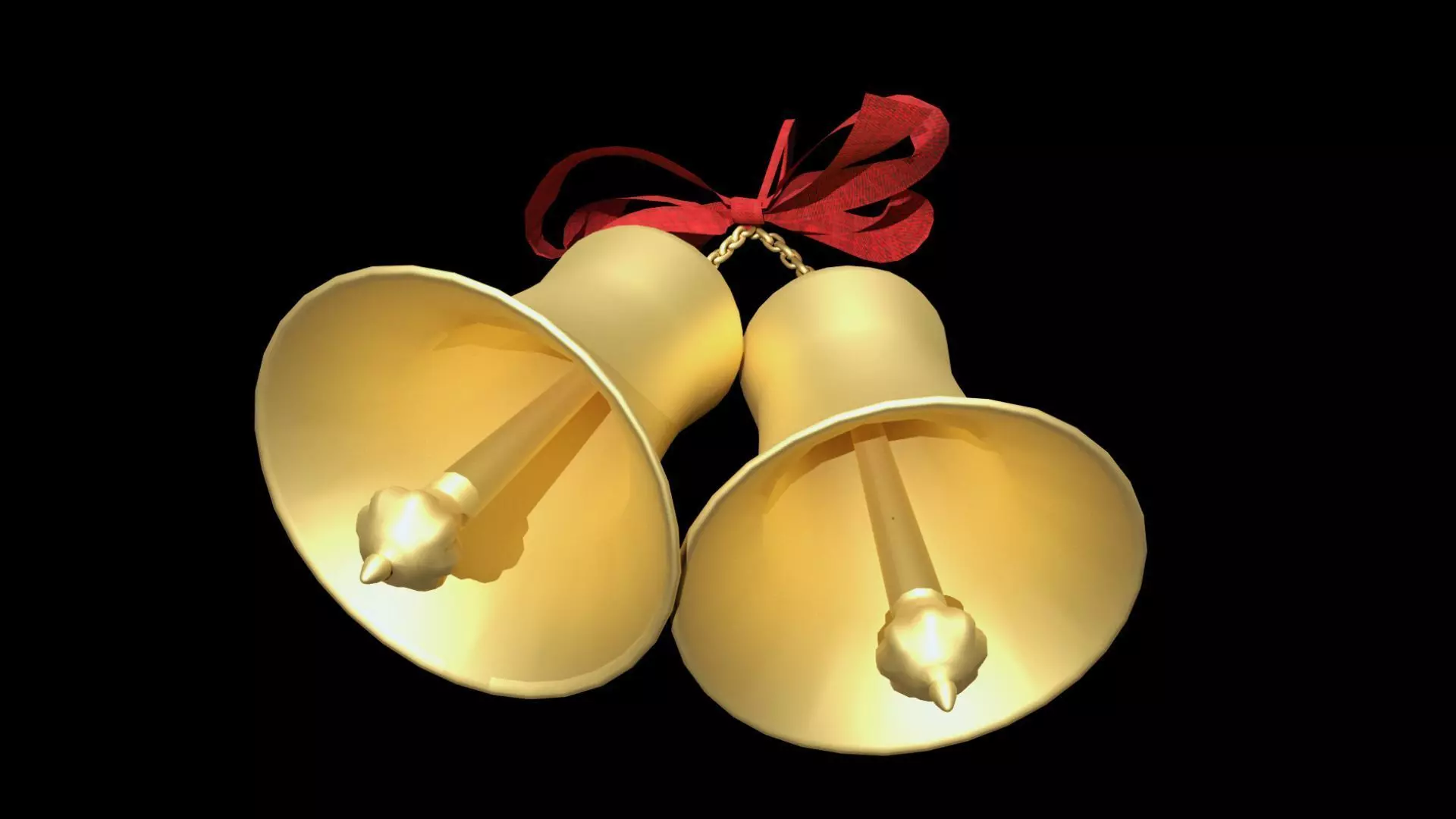 3D Christmas Bells Model Golden with Red Ribbon Low-poly 3D model_2