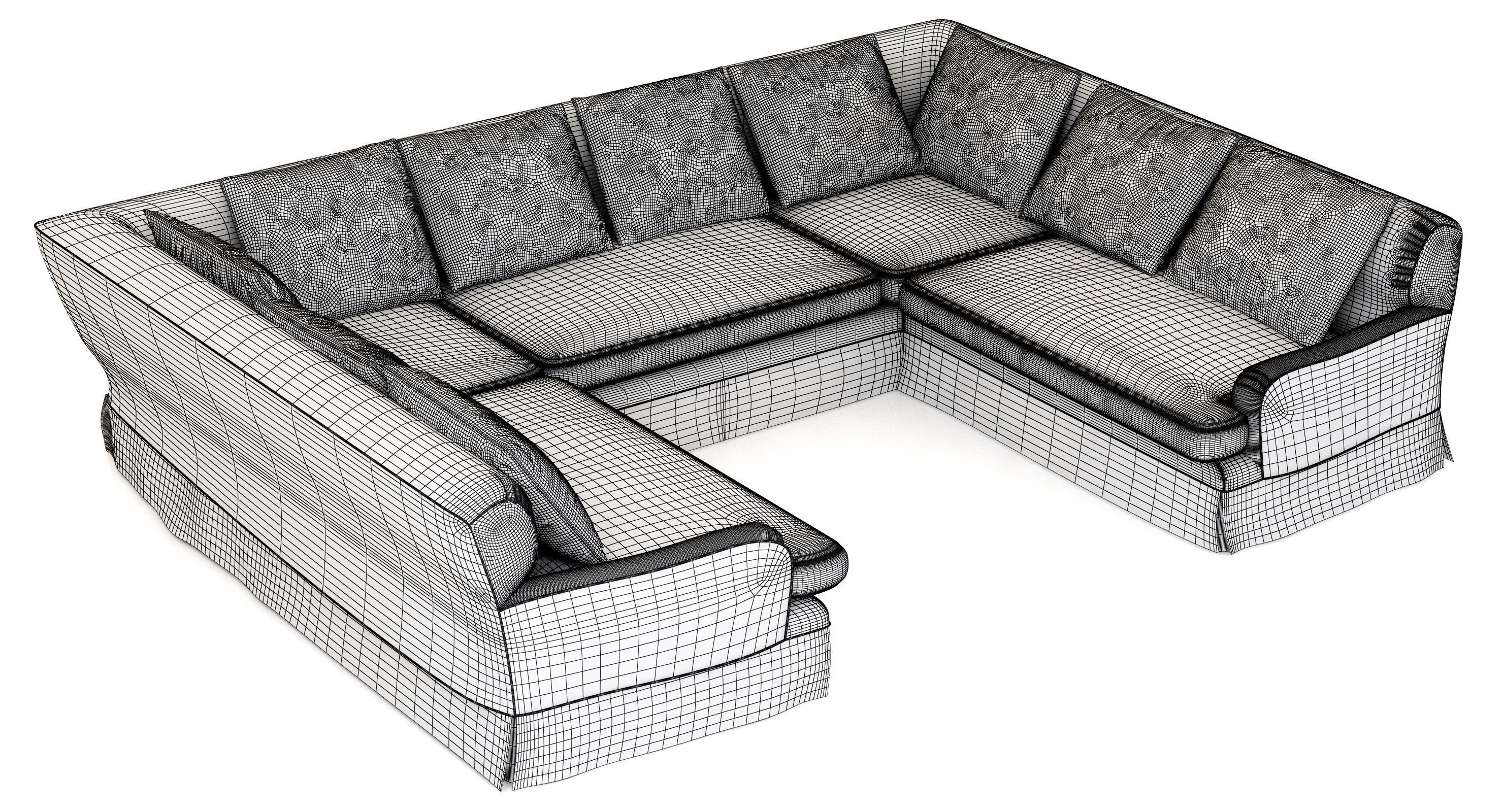 Restoration Hardware Belgian Classic Roll Arm U-Sofa Sectional 3D model_7