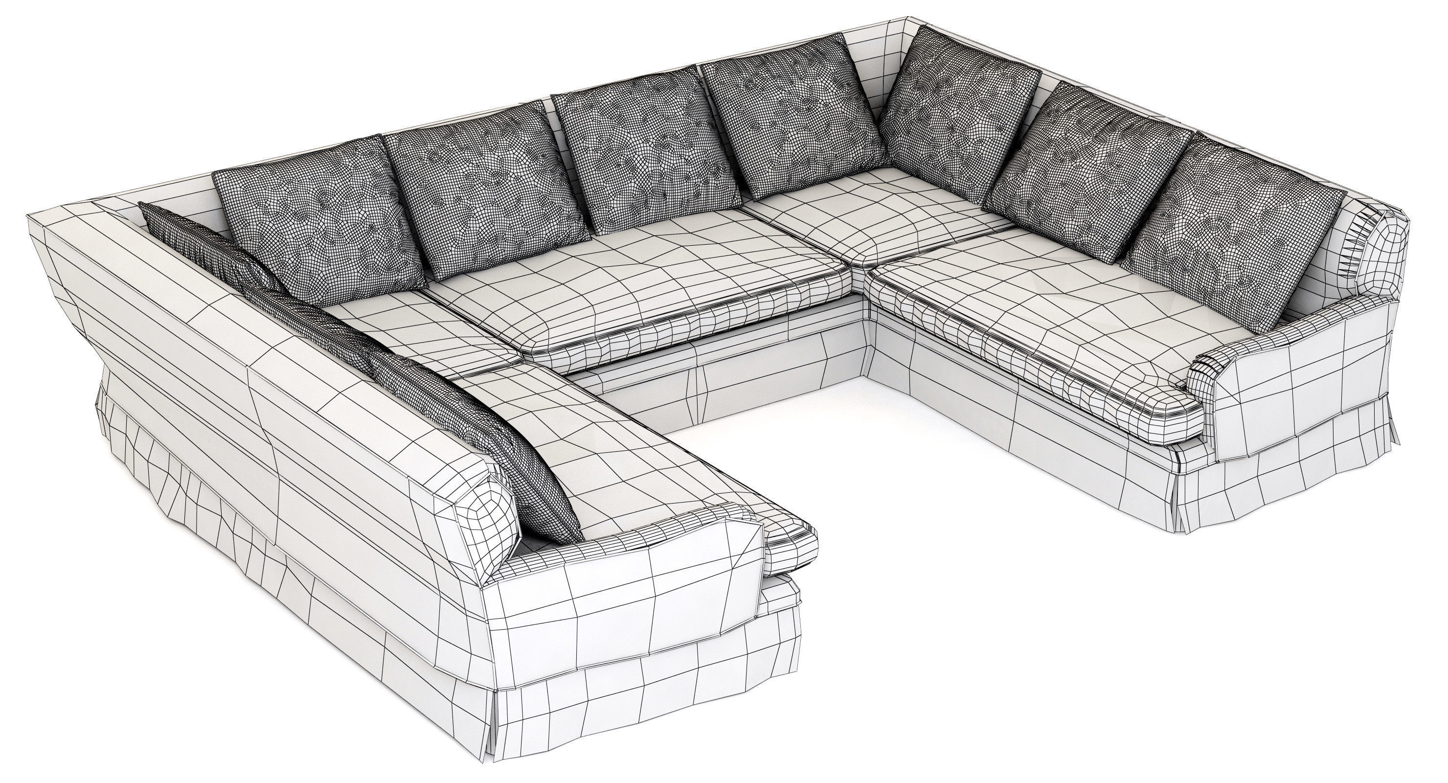 Restoration Hardware Belgian Classic Roll Arm U-Sofa Sectional 3D model_8