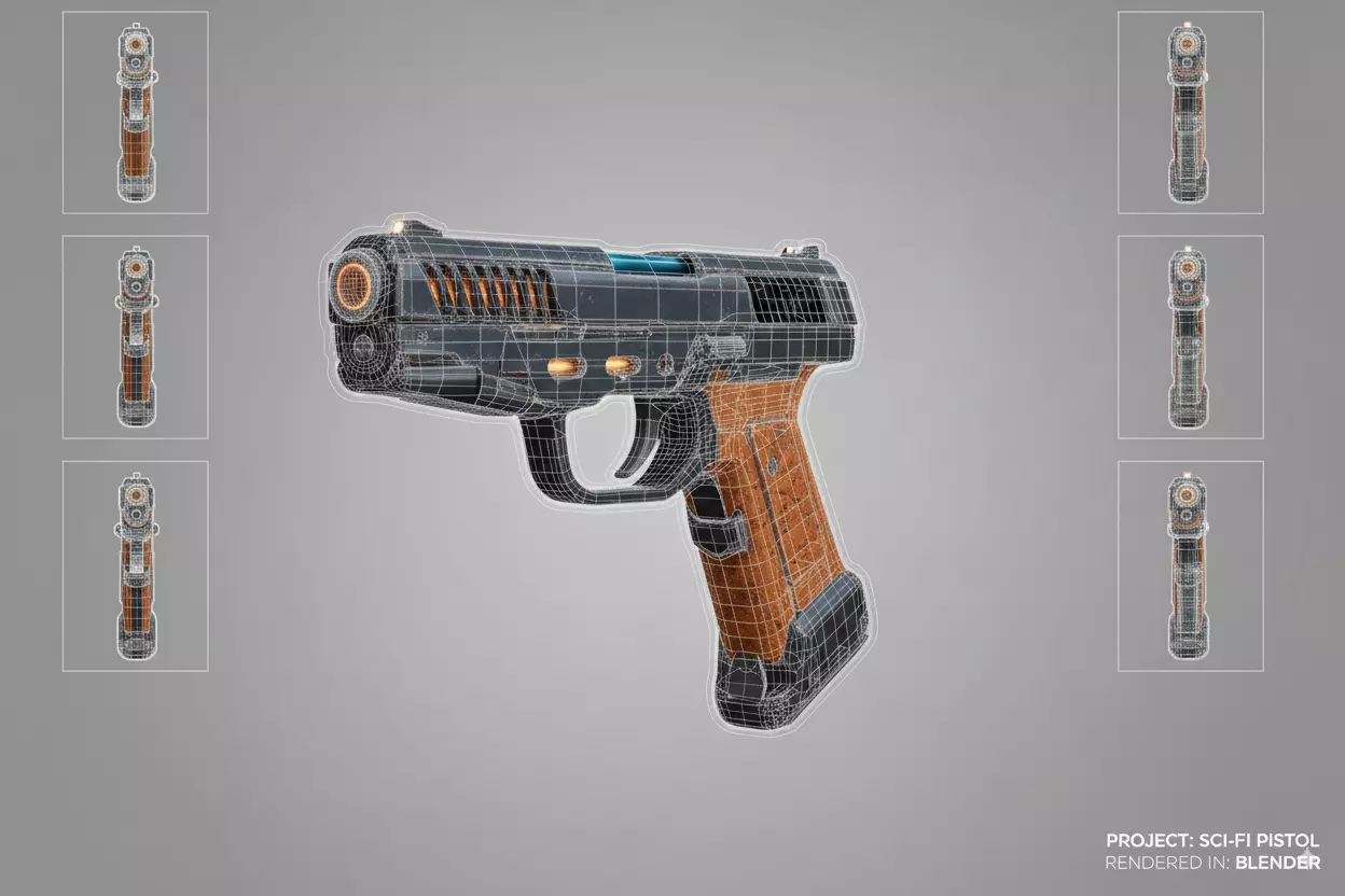low poly sci-fi gun Low-poly 3D model_3