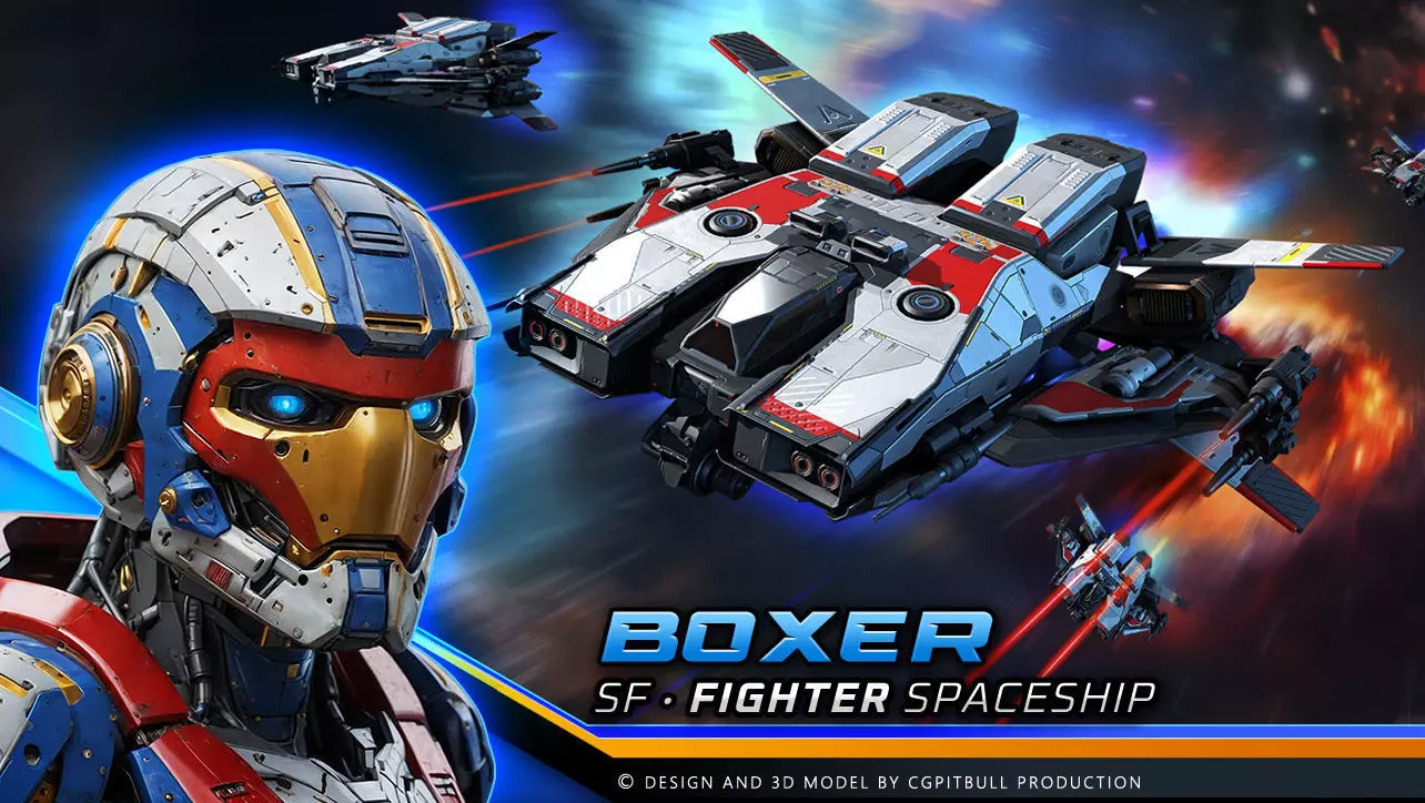 BOXER - Fighter Spaceship Low-poly 3D model_0