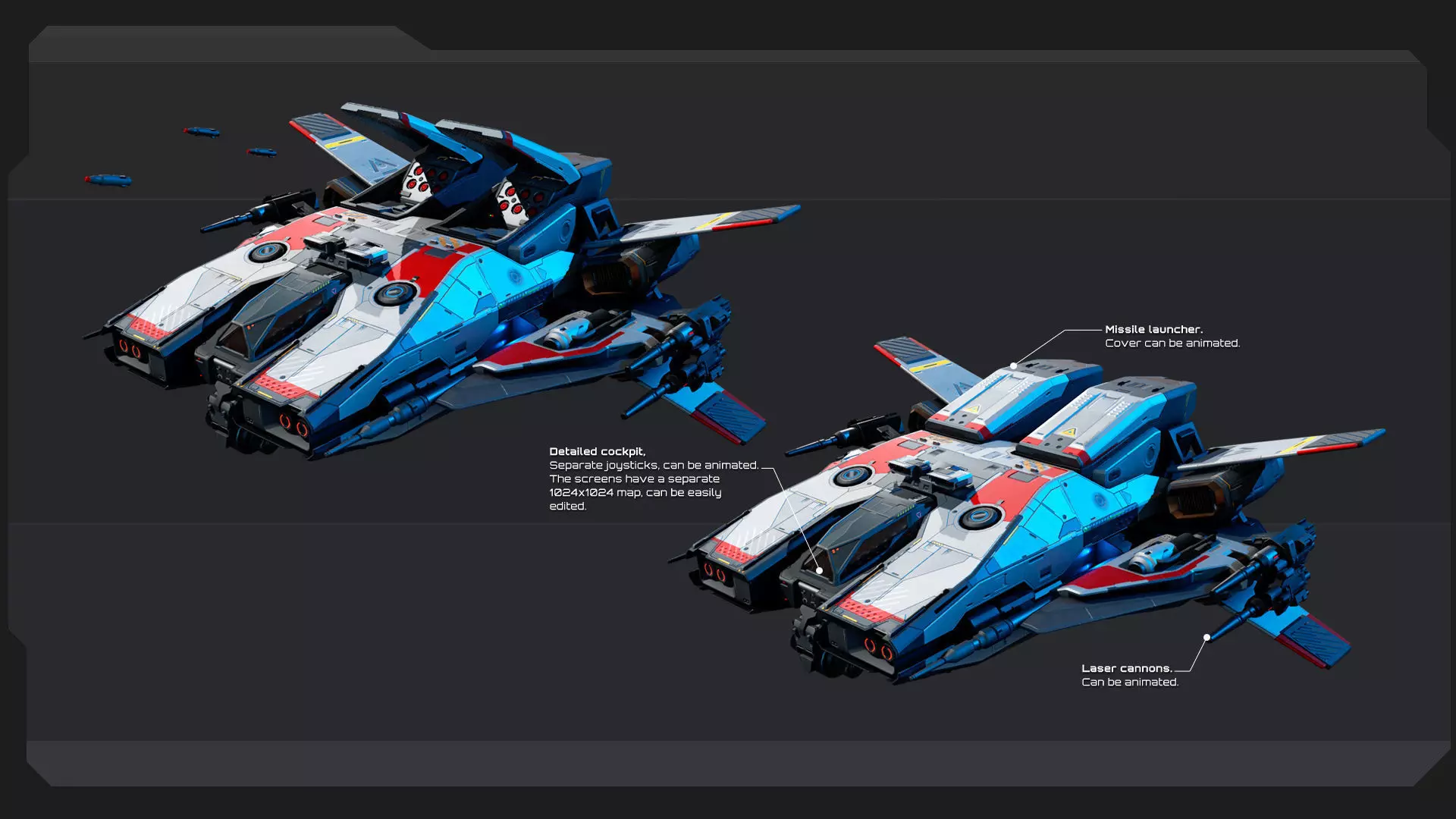 BOXER - Fighter Spaceship Low-poly 3D model_4