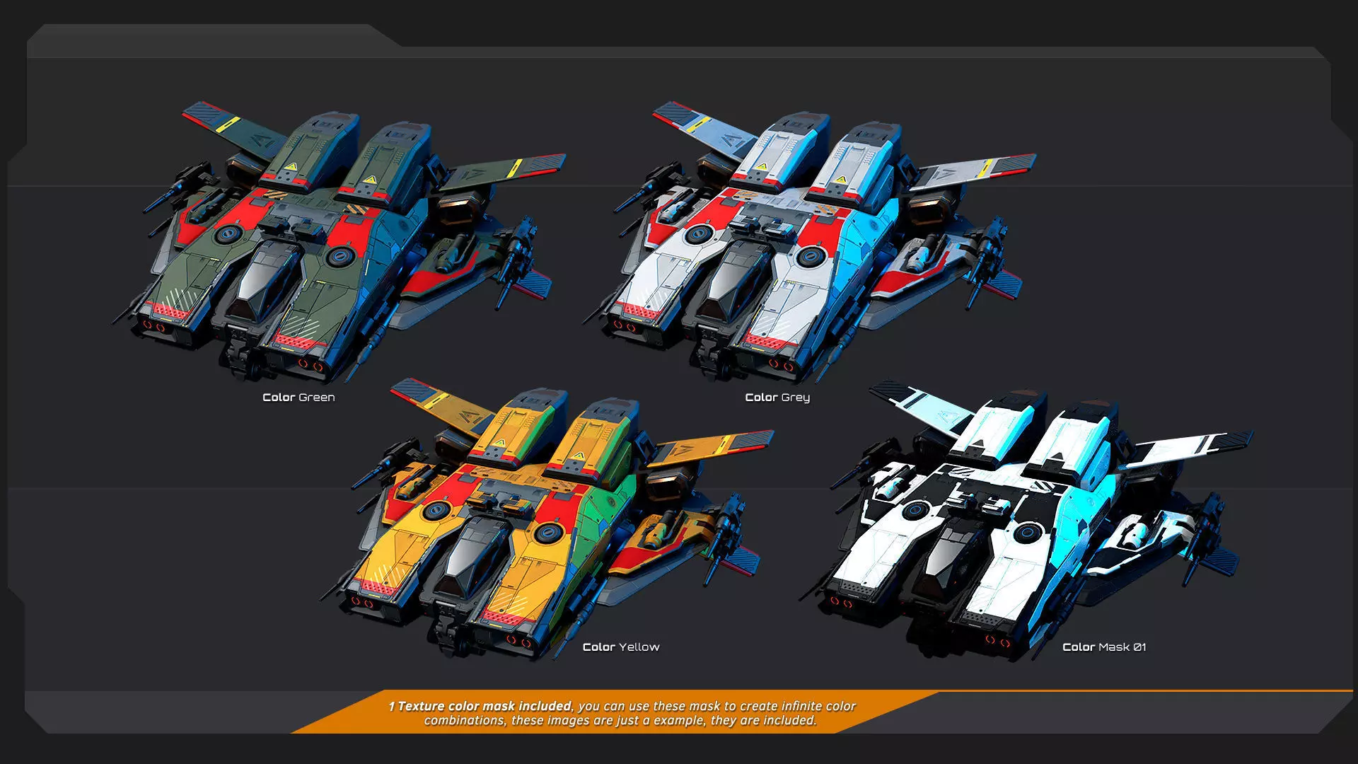 BOXER - Fighter Spaceship Low-poly 3D model_11