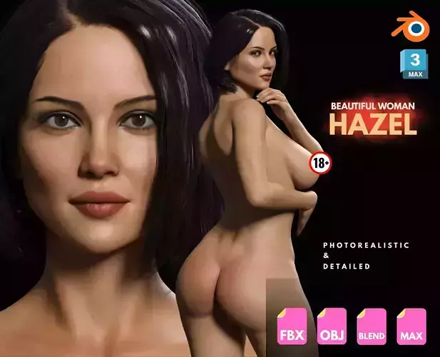 Realistic Nude Girl Detailed Rigged Model - Hazel Low-poly 3D model
