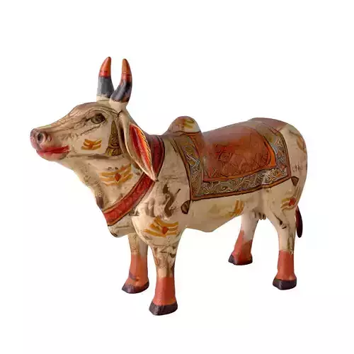 Vintage Wood Painted Brahma Cow