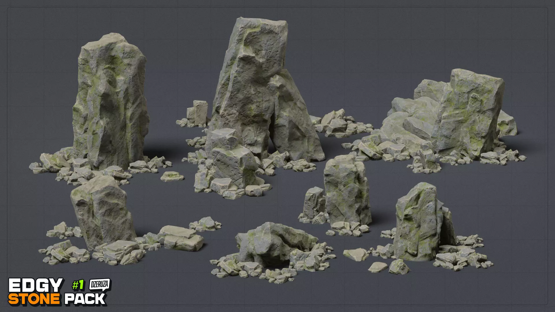 Edgy Stone Pack 1 Low-poly 3D model_20