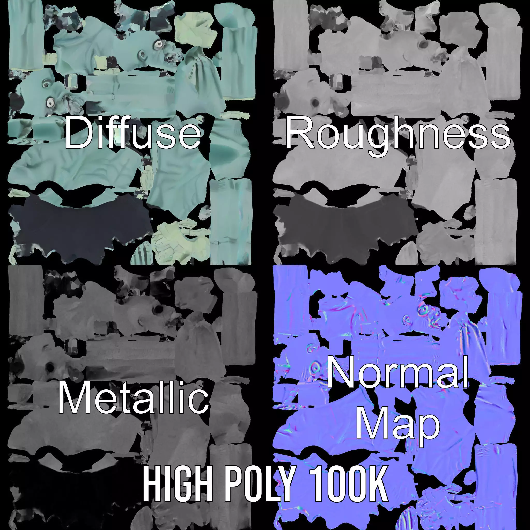 Green Zombie Character model pack Low-poly 3D model_4